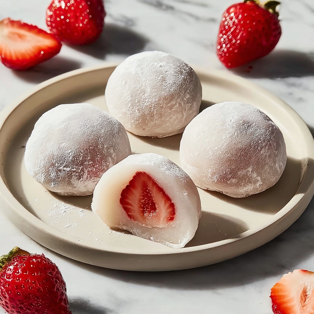 Strawberry Mochi: Gluten-Free Sweet Rice Treats with Red Bean Paste and Whipped Oat Cream Recipe - Recipe Image