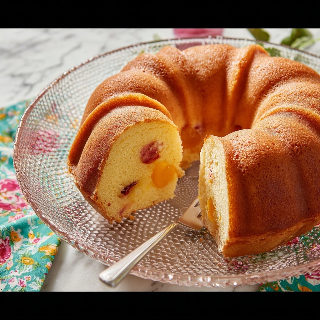 Peach Cobbler Pound Cake with Cinnamon Sugar Glaze Recipe - Recipe Image