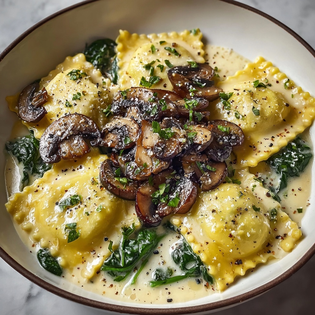 Spinach Mushroom Alfredo Ravioli Recipe - Recipe Image