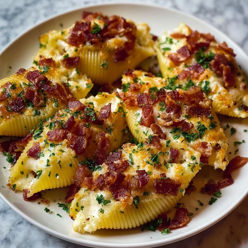 Creamy Loaded Bacon Mac and Cheese Stuffed Shells Recipe - Recipe Image