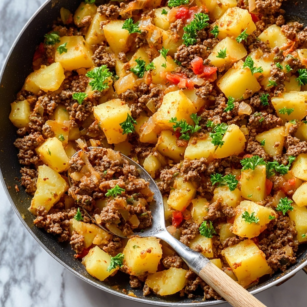 Ground Beef and Potato Skillet with Cheddar and Green Onions Recipe - Recipe Image