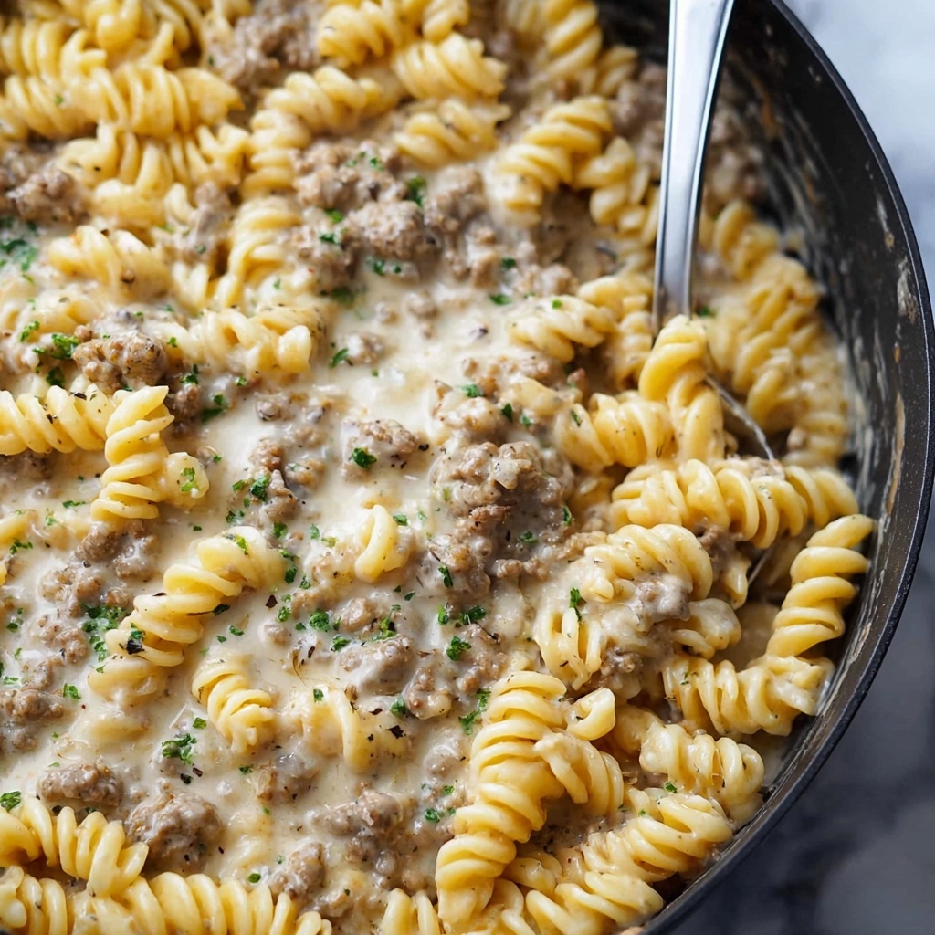 Stovetop Creamy Ground Beef Pasta Recipe - Recipe Image
