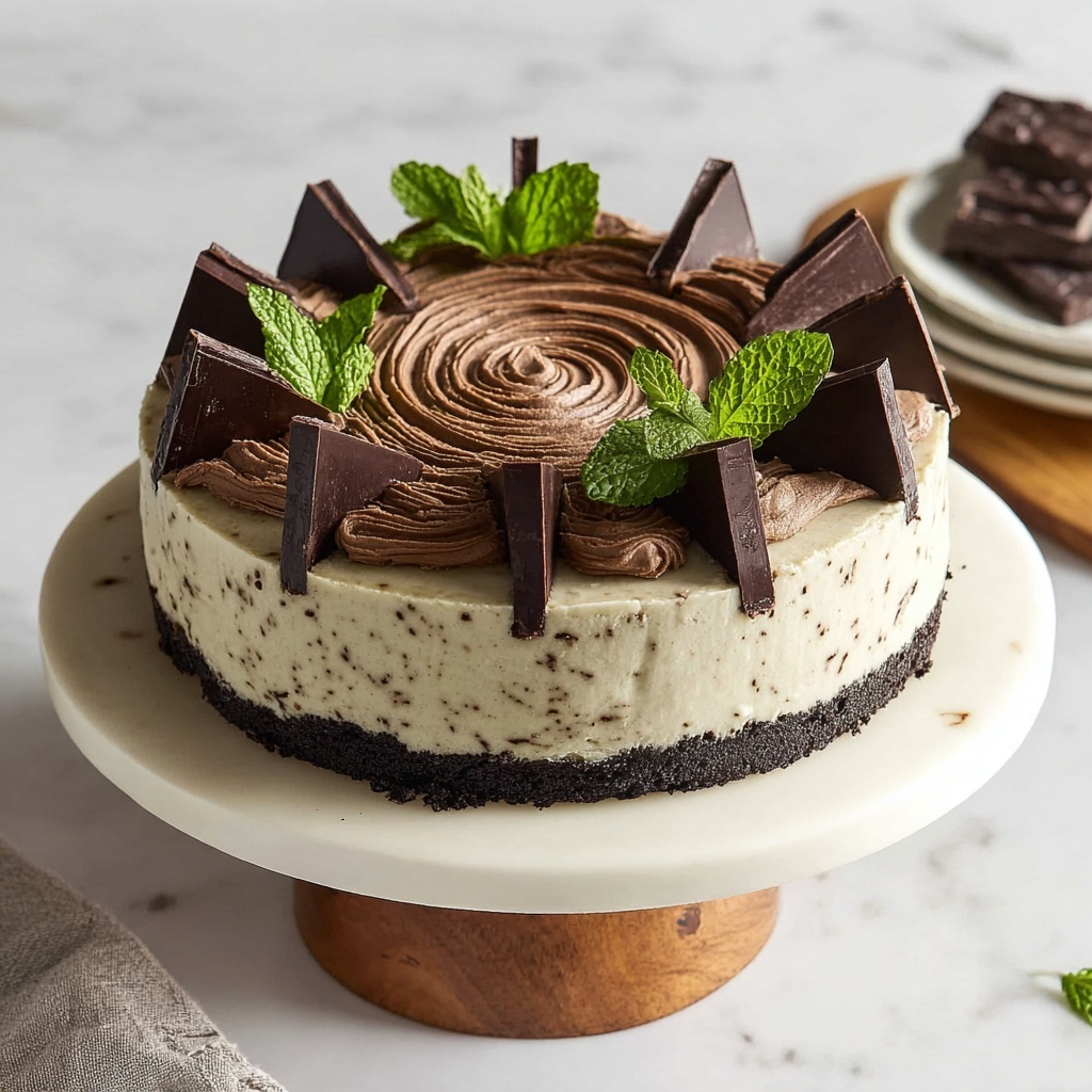 No-Bake Vegan Mint Chocolate Chip Cheesecake Recipe - Recipe Image