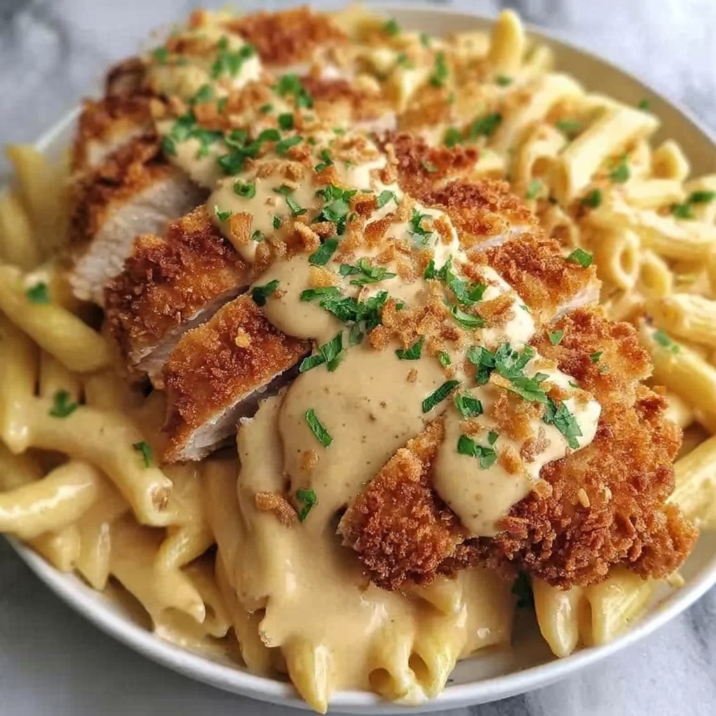 Crispy Chicken with Creamy Parmesan Pasta Recipe - Recipe Image