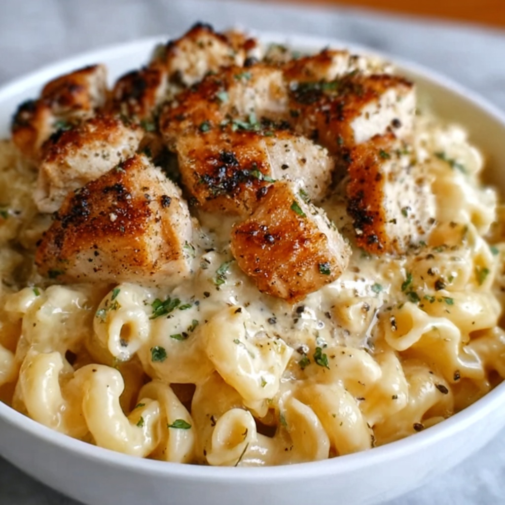 Garlic Butter Chicken Bites with Creamy Parmesan Pasta Recipe - Recipe Image