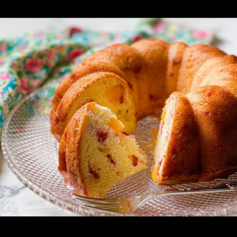 Peach Cobbler Pound Cake with Cinnamon Sugar Glaze Recipe